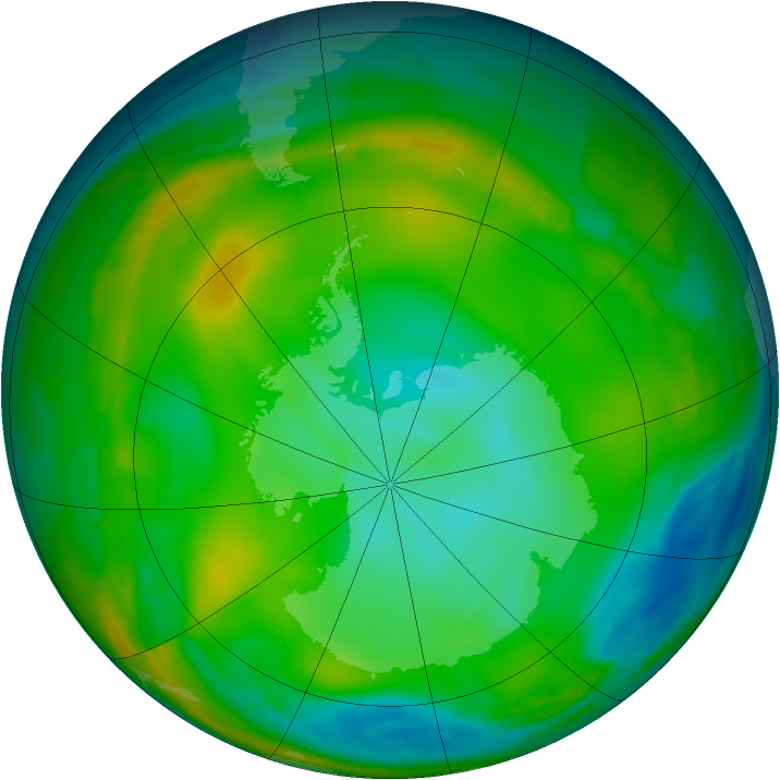 Antarctic ozone map for 30 June 2010